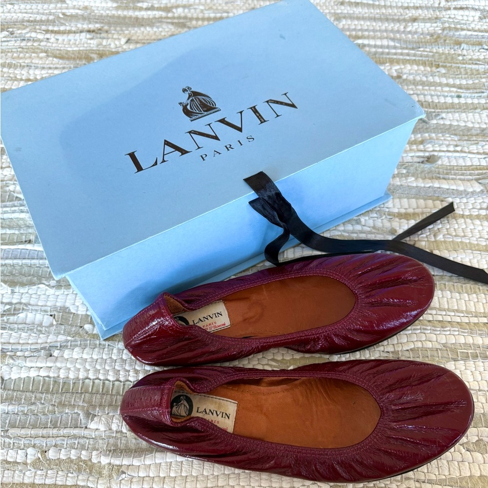 Lanvin Burgundy Patent Leather Ballerina Flats